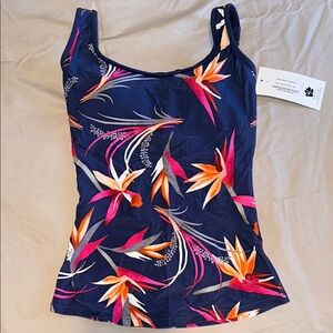 3 Piece Hapari Floral Navy swimsuit 2 Tankini Tops matching Navy cover shorts